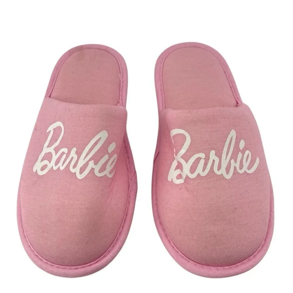 Barbie Girls Pink Plush Logo Slippers EU 34 / US 3